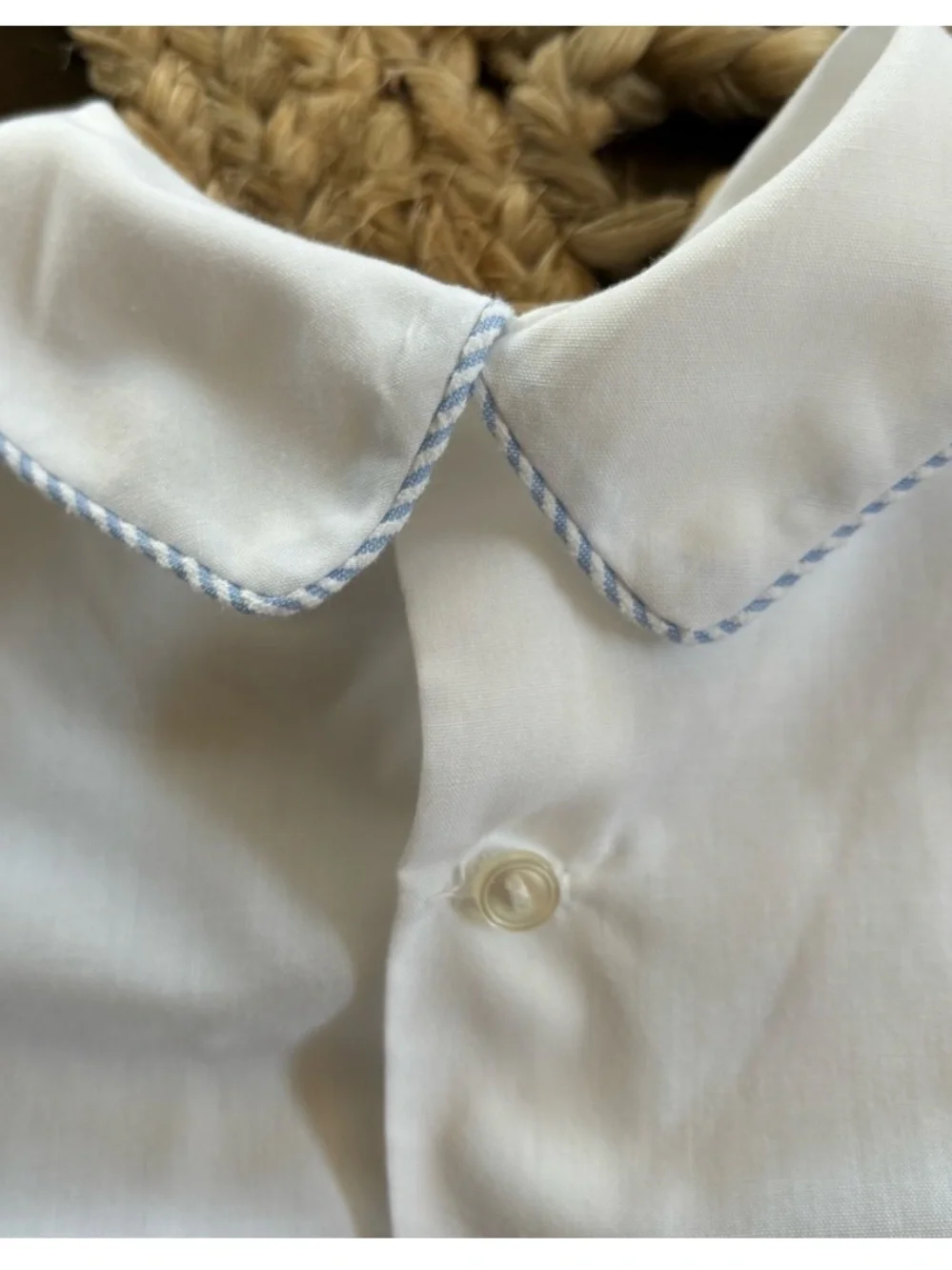 Vintage 1993 Seersucker Embroidered Whales 2 Piece Romper Set Blue Baby 6-9 M